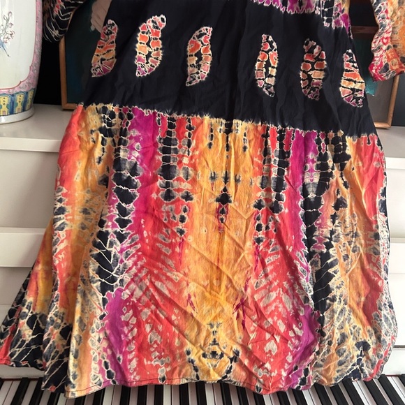 Boho Colorful Women's Indian Blouse Tie Dye & Black Accents Large Free Size - Picture 14 of 16